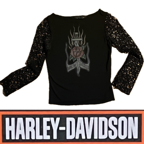 🏍️🌹Rose & Dagger Lace Sleeve| Long Sleeve Top | Poly Spandex Blend | Small - Picture 15 of 16